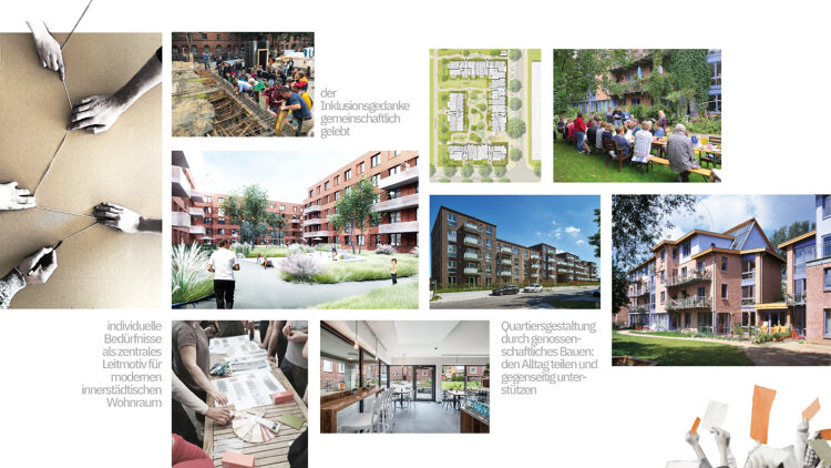 © Dohse und Partner Architekten Collage mehrere Architekturzeichnungen und Fotografien von Wohnhäusern und dem Planungsprozess