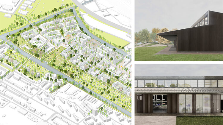 © Hosoya Schaefer Architects Plandarstellung und Visualisierung eines Ruderhauses im Elbinselquartier