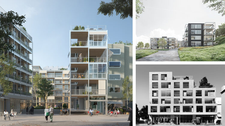 © Hosoya Schaefer Architects Drei Visualisierung von mehrstöckigen Wohnhäusern