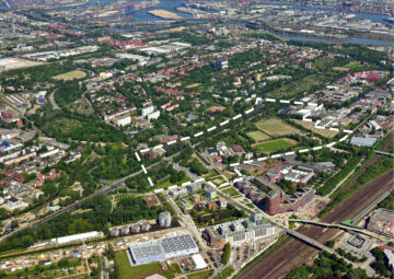 © IBA Hamburg / luftbild.de Luftbild mit eingezeichnetem Quartier