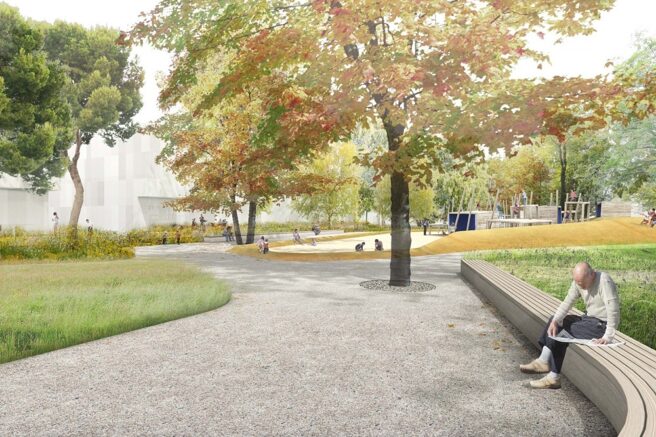 © IBA Hamburg / Relais Landschaftsarchitekten Visualisierung einer Grünfläche in den Fischbeker Reethen