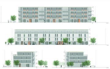 © Limbrock Tubbesing Skizze eines Merfamilienhauses aus verschiedenen Perspektiven