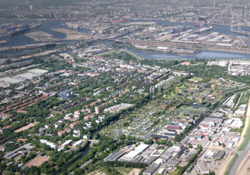 © IBA Hamburg GmbH / frem 3 Lufbild einer Visualisierung des Elbinselquartiers