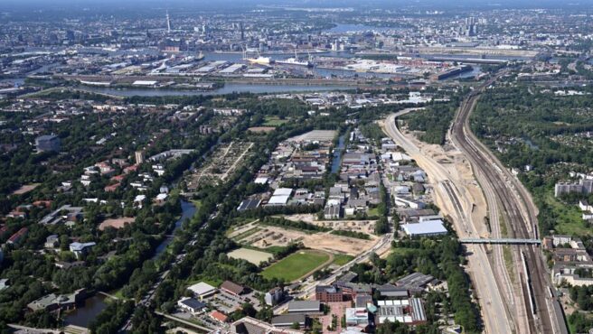 © IBA Hamburg GmbH / Falcon Crest Air Luftbild der drei Projektgebiete in Wilhelmsburg 2019