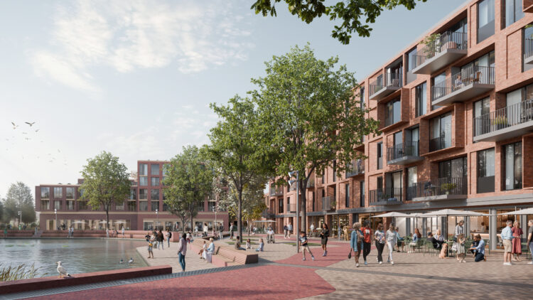 © IBA Hamburg / Moka Studio Visualisierung der Quartiersmitte nördlich des Fischbeker Teichs