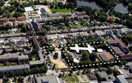 © IBA Hamburg Luftaufnahme der Georg-Wilhelm-Höfe mit eingezeichnetem Projektgebiet