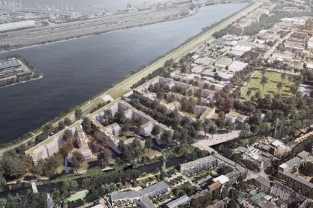 © IBA Hamburg / aeroverde / Jochen Knobloch Visualisierung des Spreehafenviertels aus der Luftperspektive